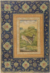 Zwei Hirsche in einer Landschaft, Schule von Jahangir